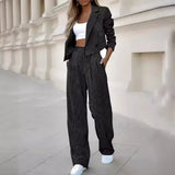 GETADME Mandylandy Casual Striped Suits Women Outfits Summer Short Style Lapel Suit Trousers Stripe Blazer Coats Straight-Leg Pants Suit