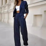 GETADME Mandylandy Casual Striped Suits Women Outfits Summer Short Style Lapel Suit Trousers Stripe Blazer Coats Straight-Leg Pants Suit