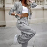 GETADME Mandylandy Casual Striped Suits Women Outfits Summer Short Style Lapel Suit Trousers Stripe Blazer Coats Straight-Leg Pants Suit