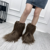 GETADME New Fashion Mongolia Fur Woman Snow Boots Rainbow  Lady Winter Boots Warm Boots Women Boots Shoes Bottes de neige femmes