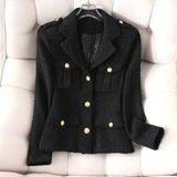 GETADME New Fashion White Blazer Suit Collar Small Fragrance Jacket High-Quality Tweed Coat Short Black Wool Outerwear Female Tops 4XL