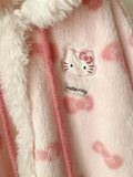 GETADME New Sweet Furry Hooded Hello Kitty Nightgown Coral Fleece Plush Sleepwear Robe Winter Women's Cute Oversize Home Casual Clothes