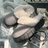 GETADME New Women Indoor Fluffy Slippers Thick Sole Winter Warm Shoes For Couples Soft Fur Keep Warm Female Male House Floor Slipper