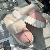 GETADME New Women Indoor Fluffy Slippers Thick Sole Winter Warm Shoes For Couples Soft Fur Keep Warm Female Male House Floor Slipper