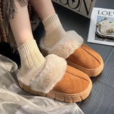 GETADME New Women Indoor Fluffy Slippers Thick Sole Winter Warm Shoes For Couples Soft Fur Keep Warm Female Male House Floor Slipper