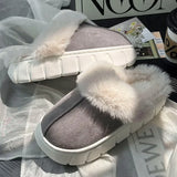 GETADME New Women Indoor Fluffy Slippers Thick Sole Winter Warm Shoes For Couples Soft Fur Keep Warm Female Male House Floor Slipper