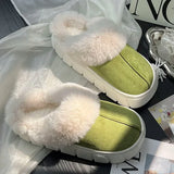 GETADME New Women Indoor Fluffy Slippers Thick Sole Winter Warm Shoes For Couples Soft Fur Keep Warm Female Male House Floor Slipper