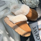 GETADME New Women Indoor Fluffy Slippers Thick Sole Winter Warm Shoes For Couples Soft Fur Keep Warm Female Male House Floor Slipper