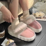 GETADME New Women Indoor Fluffy Slippers Thick Sole Winter Warm Shoes For Couples Soft Fur Keep Warm Female Male House Floor Slipper