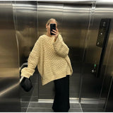 GETADME Oversize Knit Pullover Women Casual Lazy Round Neck Kink Solid Sweater Female 2024 Autumn Winter Loose Sleeves Knitwear Lady