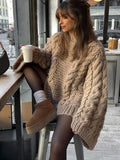 GETADME Oversize Knit Pullover Women Casual Lazy Round Neck Kink Solid Sweater Female 2024 Autumn Winter Loose Sleeves Knitwear Lady