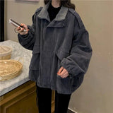 Getadme Oversized Jackets Women Corduroy Plus Velvet Thick Coat Loose Lamb Wool Jacket Autumn Winter 2024 New Retro Clothes Womens Coats