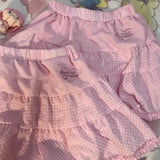 Getadme Plaid Japanese Kawaii Cake Skirt Women Pink Lolita Party Hight Waist Skirt Female Preppy Style Ruched Elegant A-line Skirts