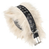 GETADME Punk Faux Fur Belt Y2K Metal Studded PU Leather Plush Waist Chain Faux Fur Belts Furry Sexy Vintage Waistband Hiphop Jeans Belt