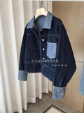 GETADME Retro Contrasting Color Laple Denim Jacket for Women 2024 Autumn New Loose Single-breasted Coats Casual Versatile Short Top