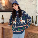 GETADME Retro Jacquard Red Christmas Sweaters Women Fall Winter Loose Thick Warm Jumper Harajuku Couples Knit Half Turtleneck Pullovers