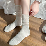 Women Socks Fashion Simple White Middle Tube Breathable Thin Black Long Socks Female Simple Japanese Style Girl Loose Socks Soft