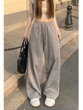 Side Stripe Retro Loose Lace-up Wide Leg Casual Long Women Pants Korean Fashion High Waist Trouser Lady Autumn Y2k Street Pants