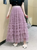 Getadme-Fashion Tutu Tulle Skirt Women Long Skirt Spring Summer Korean Black Pink High Waist Pleated Skirt Female