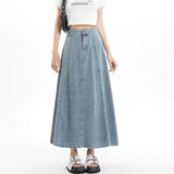 Long Denim Skirt Women 2024 Spring Summer New Arrivals High Elastic Waist A Line Jeans Skirts Korean Fashion Casual Blue Skirts