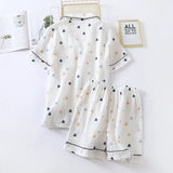 Japanese summer new ladies cotton gauze short sleeve shorts pajamas suit cute heart-shaped thin section home service suit woman