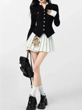 Getadme Two Piece Set Black Vintage  Women Japanese Short Blazer Coat+mini Skirt Suit Female Casual Korean Fashion Sexy Kawaii Set