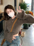 Getadme- Vintage Mohair Cropped Sweater Women Korean Fashion Slim Knitted Jumper Elegant Soft Warm Flare Sleeve Tops High Street