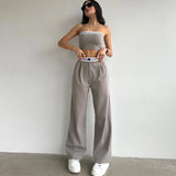 Getadme-Women's Two-Piece Solid Color Sleeveless Vest Bra&buttoned Pants Summer Sexy Set