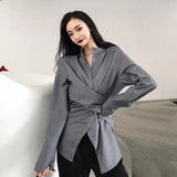 Getadme-Korean Style Women Blouses Tunic White Casual Chic Elegant Female Fashion Irregular Top Long Sleeve Shirts Office Wear