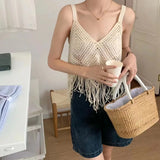 Getadme-Crochet Knit Cami Tops Women Strap Crop Camis and Tanks for Women Teengirl 2024 Summer Vacation Boho Outfit