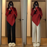 Turtleneck Irregular Korean Soft Sweaters 2023 New Autumn Winter Thick Loose Knitted Pullovers Lazy Solid Casual Women Jumpers