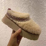 Getadme New Women Fur Slippers Ankle Boots Flats Platform Short Plush Warm Flip Flops Cotton Shoes Designer Brand Winter Snow Botas