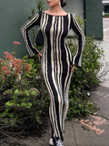 Knitted Stripe Wave Maxi Long Dress Women New Fashion Elegant Bodycon Dress Ladies Sexy Slim Flare Sleeve Dress Party Dress