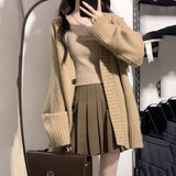 Getadme Suit women's autumn and winter new lazy knitting cardigan sweater coat suspender vest high waist slim pleated skirt