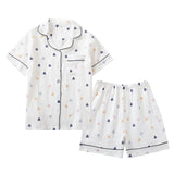 Japanese summer new ladies cotton gauze short sleeve shorts pajamas suit cute heart-shaped thin section home service suit woman