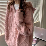 Korean Knit Cardigan Hooded Women Fashion Winter Casual Loose Zipper Thick Sweater All Match Female Streetwear Coats New