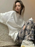 Getadme Korean Streetwear Embroidery Sweatshirt Women Grunge Kpop Harajuku White Pullover Aesthetic Hoodies Long Sleeve Tops