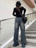 Punk Fashion Streetwear Zippers Pockets Y2k Pant High Waist Loose Wide Leg Jeans Women 2023 Spring Harajuku Grunge Pantalon