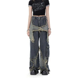 Getadme Gidyq Vintage Women High Waist Jeans Streetwear Ripped Female Wide Leg Pant American Style Casual Tassel Straight Denim Trousers