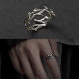 Getadme Vintage Goth Thorny Rose Couple Rings for Men Women Charm Irregularity Opening Stainless Steel Punk Finger Ring Jewelry Y2k Gift