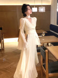 New Women's French Elegant Ruffle Irregular Long Dress Korean Fashion Fairy Pleated Party Evening One Piece Dress Spring