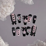 Getadme Sweet Cool Style Babes Lace Bow Nail Patch Handmade Fake Nail Stickers Wearing Nail Piece Finished Product Detachable