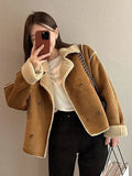 Getadme Winter Clothes Women Solid Turn-down Collar Jackets for Women American Vintage Warm Plush Jacket Street Fashion Outerwear