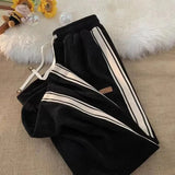 Getadme-Fall Striped Corduroy Sweatpants Women Winter Thick High Waist Drawstring Wide Leg Trousers Y2K Korean All-Match Straight Pants