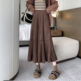 Getadme-Autumn/Winter Korean Edition Elastic Waist Mid length Velvet Half length Skirt with Large Swing A-line Pleated Skirt