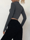 solid color casual T-shirt women long sleeves turtleneck crop tops sexy simple style party club 2022 spring summer new