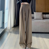 Getadme-Women’s Wide Leg Pants Women Korean Style High Waist Black Trouser Office Ladies Fashion Loose Grey Suit Trousers Streetwear