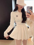 Getadme Autumn Preppy Style Knitted Clothing Suit Woman Slim Kawaii Swearter Tops Casual Y2k Mini Skirt Woman Fashion 2 Piece Set