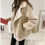 Getadme-Fashionable  Loose Wool Blend Fur Coat Women's Short Motorcycle Jacket Wool Coat Women