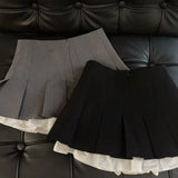 Getadme-Y2K Ruffles Black Mini Skirt Women Korean Patchwork Pleated Skirts Japanese Kawaii High Waist All Match A Line Skirt New